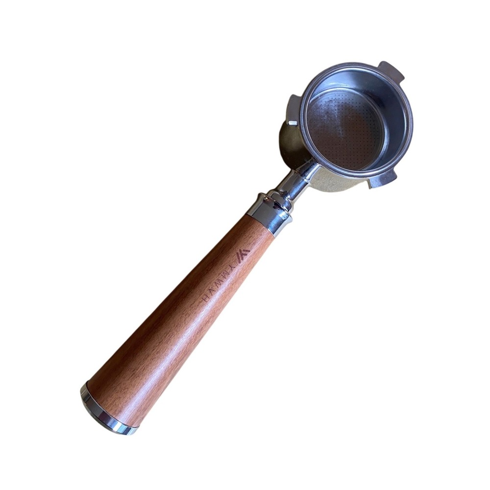 51mm Bottomless Portafilter Espresso 3-Ear Stainless Steel Wood Handle Silver